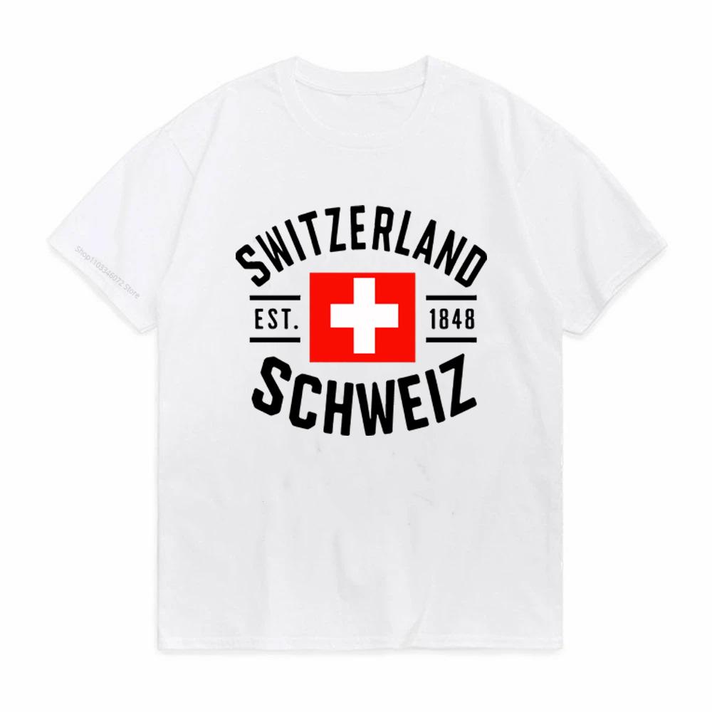 Швейцария Мужская футболка Летняя Мода Повседневная Спортивная футболка Флаг Швейцарии 1848 Узор Печатная Спортивная Круглый вырез Короткий рукав Футболка S