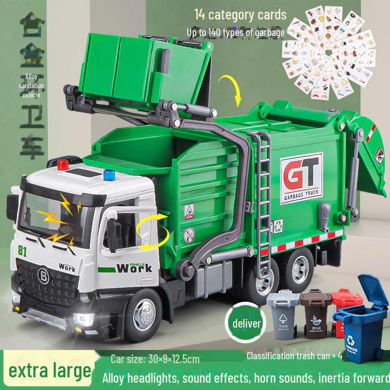 

Большая игрушечная машина для уборки мусора из сплава с ведрами для сортировки мусора - идеальный подарок на день рождения для мальчиков
