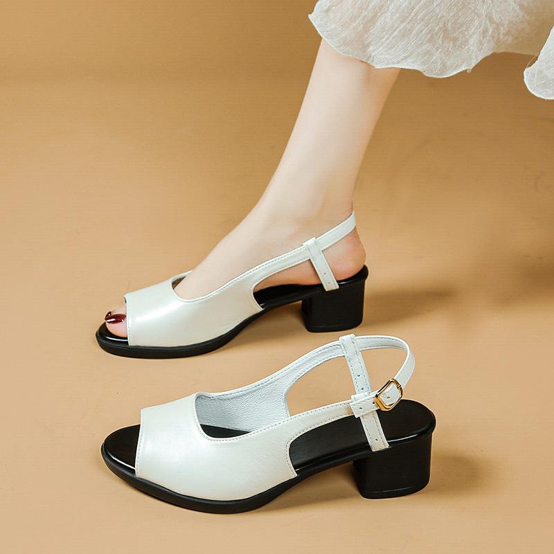 

Женские летние сандалии с открытым носком «рыбий рот», женская повседневная обувь на толстом среднем каблуке, однотонные сандалии, женская обувь для улицы 35 белый