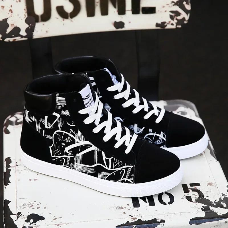 Fashion High Top Canvas Shoes for Men Fashion Platform Sneakers Spring Winter Male Casual Vulcanized Shoes Student Tenis Masculino