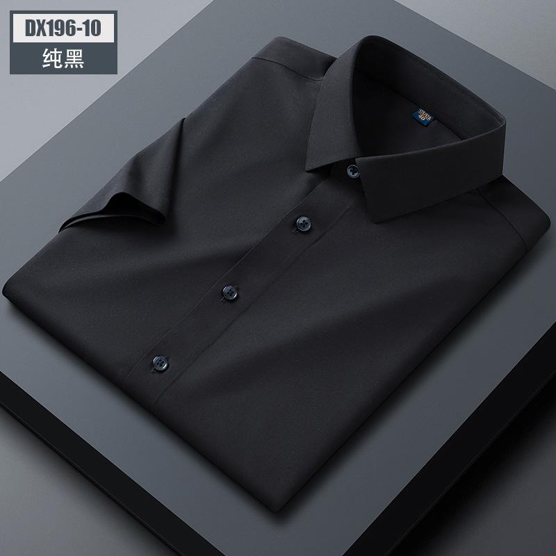 Men'S Mulberry Silk Short-Sleeved Shirt Summer Half-Sleeved Solid Color Square Collar Pocket-Free Business Casual Shirt