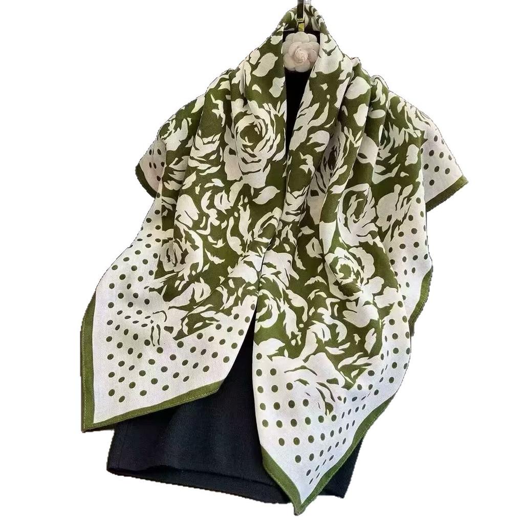 New 91 foreign style scarf women's high-end silk scarf square scarf cotton and linen headscarf spring and autumn fashion shawl thin scarf sun