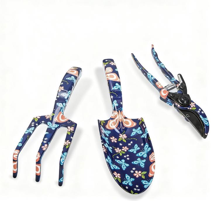 

Stylish Gardening Tools Kit for Women with Aluminum Alloy Build and Floral Design Including Shovel Scissors and Fork
