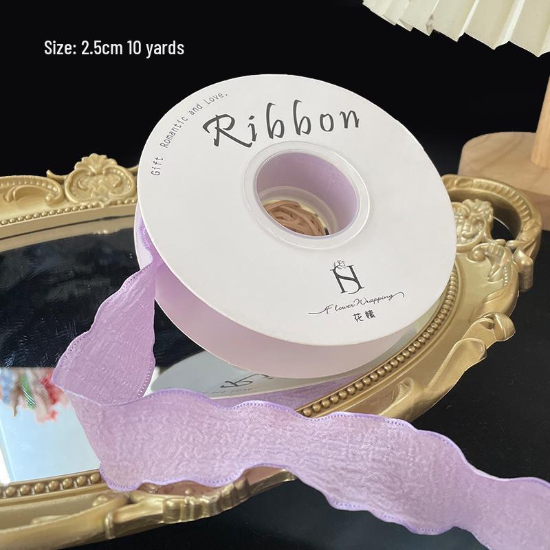 Pleated Silk Ribbon with Floral Ruffles for Gift Wrapping and Decorative Tying
