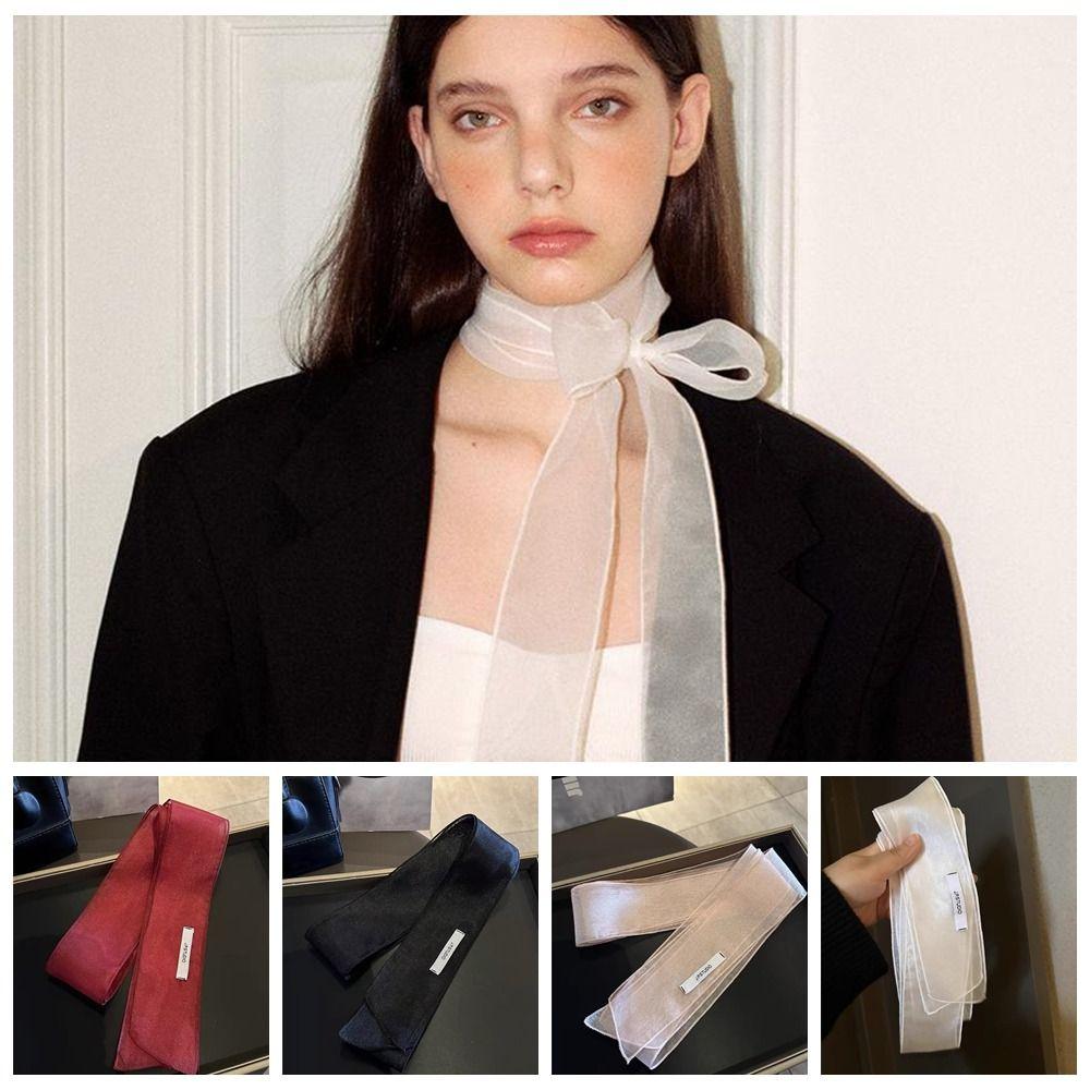 Thin Silk Scarf Pearl Shiny Belt Elegant Long Narrow Scarf  Spring Summer