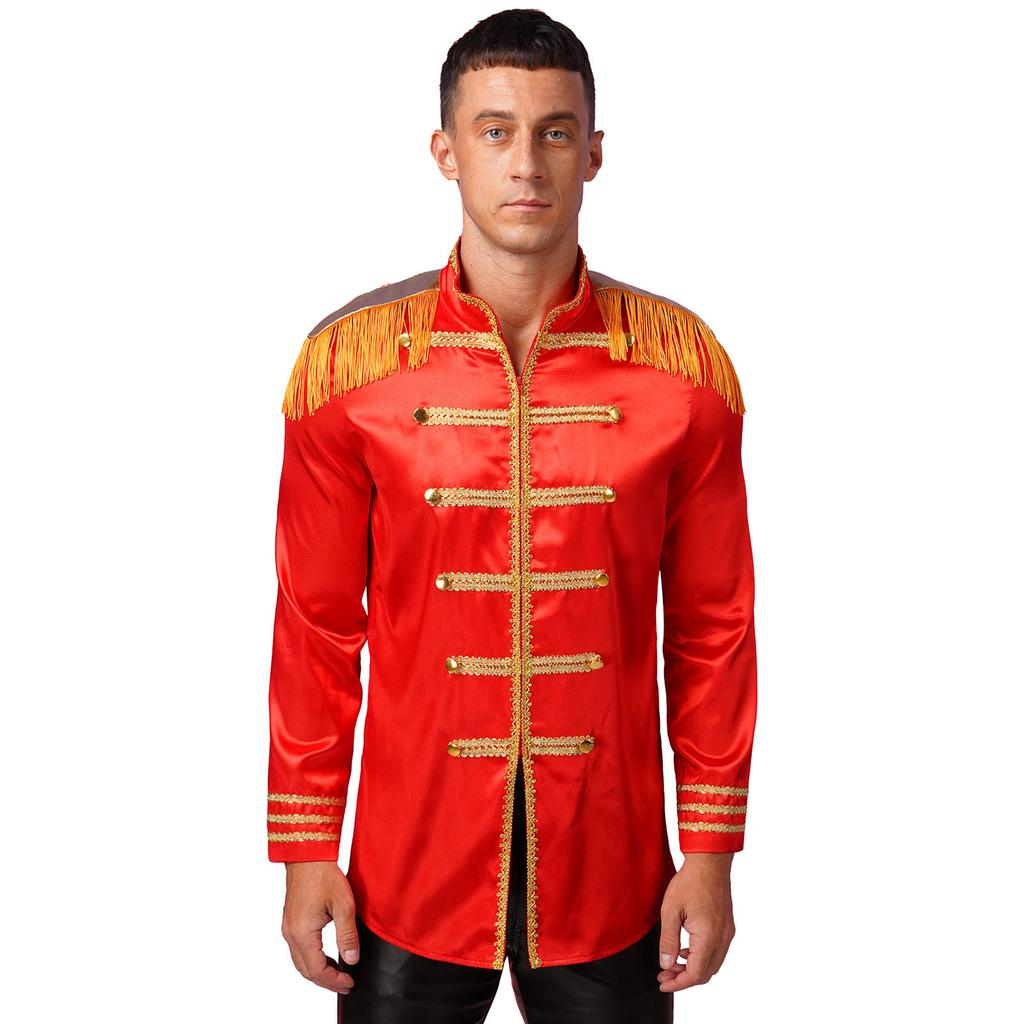 Men's Halloween SGT Sergeant Pepper Costume Jacket Marching Band Rock Man 60s Satin Cardigan Coat