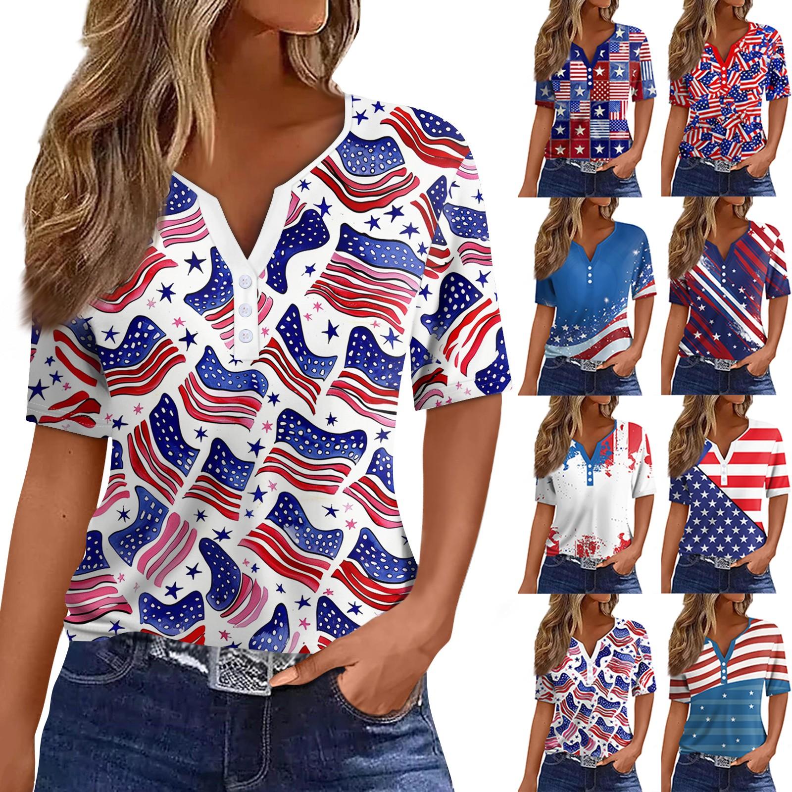 

Жен. Футболка Футболка С принтом Пуговицы С короткими рукавами Повседневные Выходные Мода Классический V-образный вырез Обычный Верх