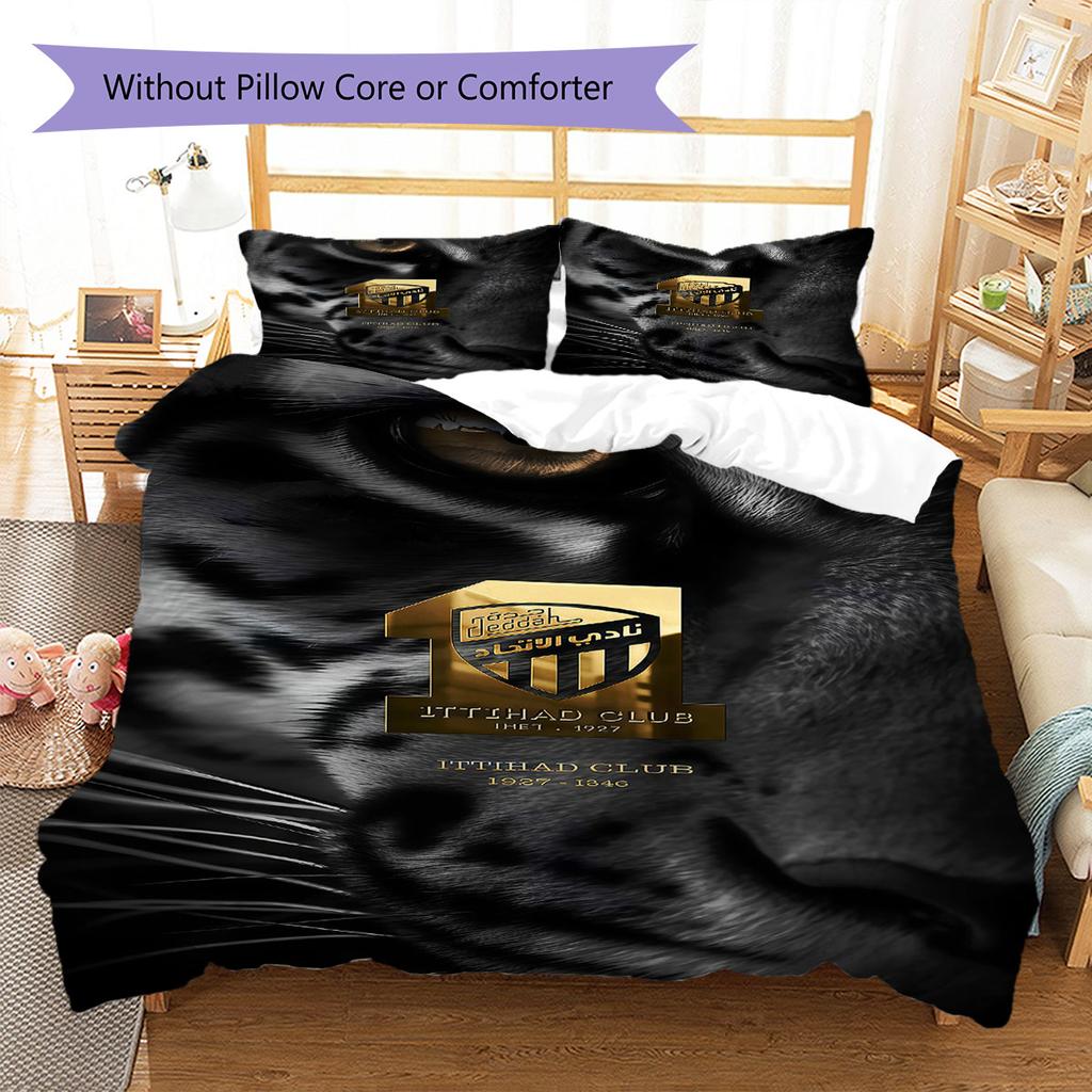 Al-Ittihad FC Pattern Bedding,Quilt Set Quilt Cover Pillowcase Home Birthday Gift(1 * Duvet Cover + 2 * Pillowcase, Without Core)