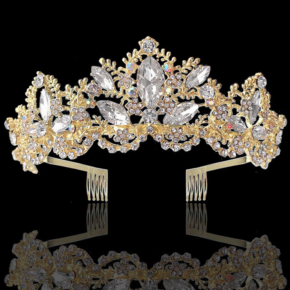 New Bridal Headwear Baroque Exquisite Crown Bride Light Gold Crown Wedding Accessories Crown Hair Accessories