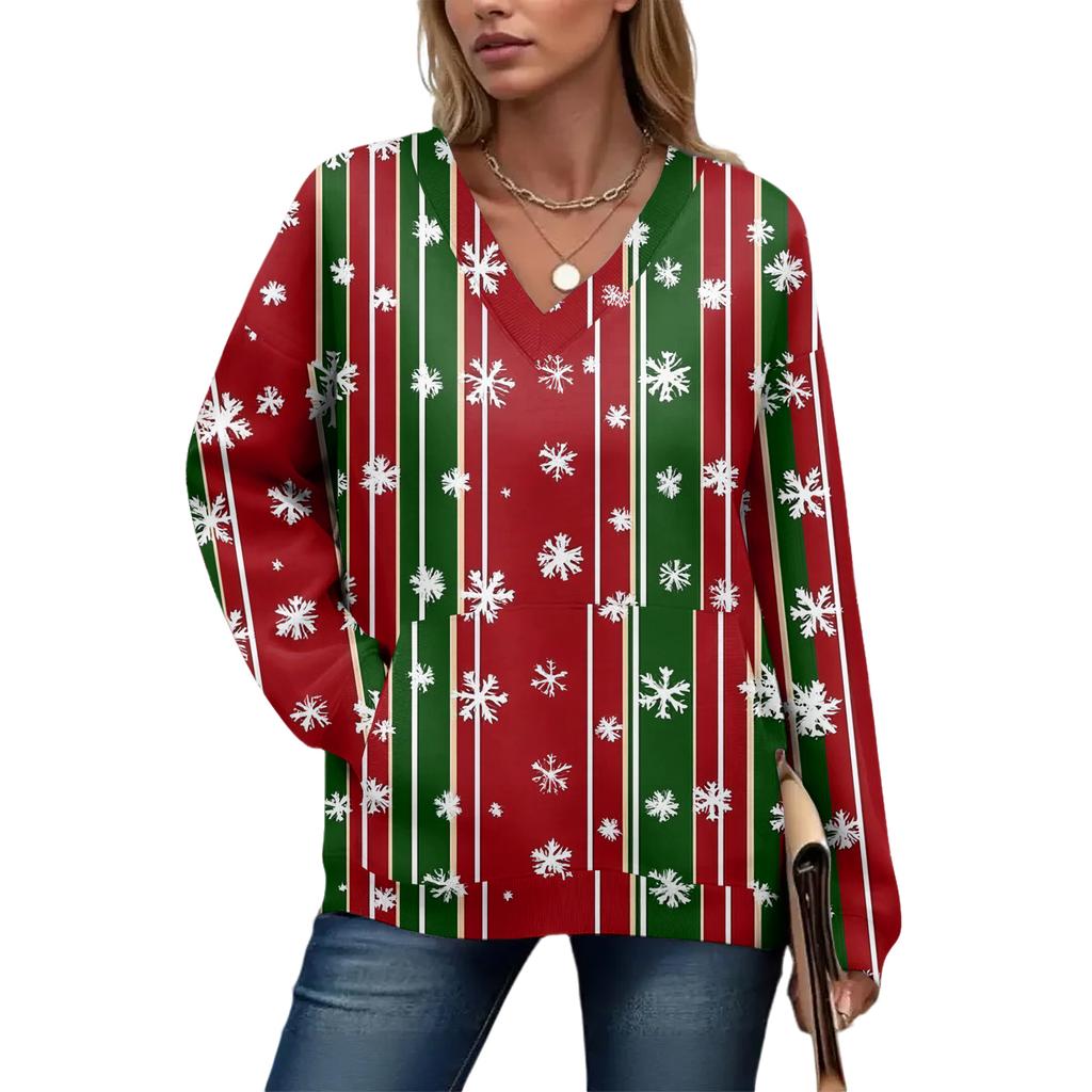 Women's Casual And Fashionable Christmas Print Long-Sleeved Top