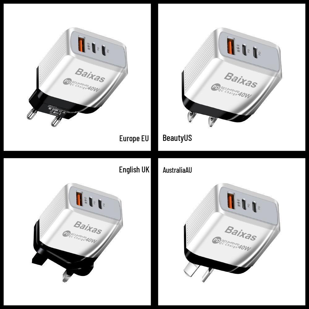 Universal Power Adapter: Compatible with EU, US, UK, AU Standards, featuring 1U + 2PD Charging Ports.