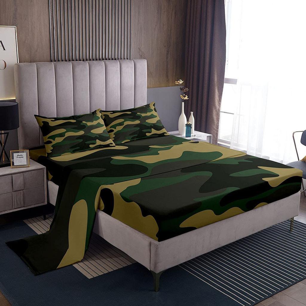 Camouflage Personalized Pattern Bed Hat Four-Piece Bedding Set Bedroom Dormitory Bedding Decoration