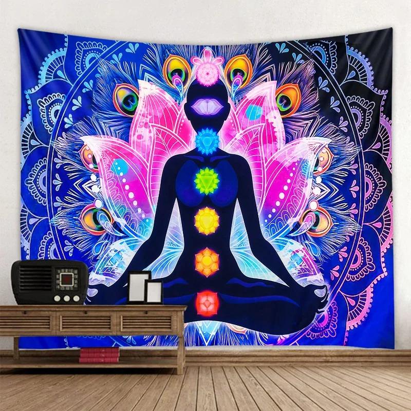Home Decor Meditation Seven Chakra Tapestry Indian Buddha Wall Decor Mandala Tapestry Witchcraft Bohemian Hippie