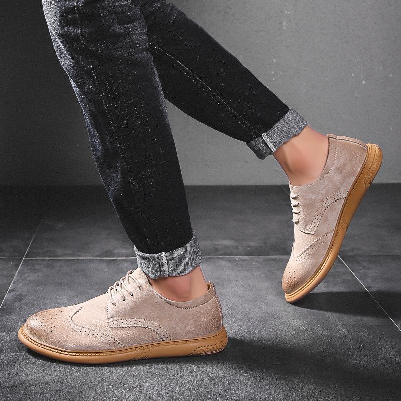 Leather Shoes Men'S Business Dress Leather Low-Top Retro Lace-Up Breathable Brock Shoes 46 Large Size Men'S Shoes