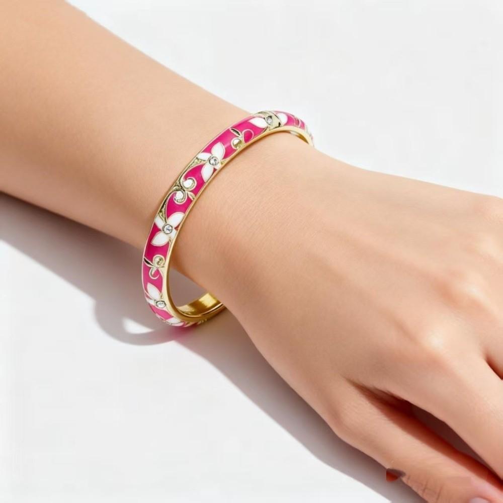 Bracciale a Fascia Fioritura Cinese Smaltato Braccialetto Tradizionale da Polso da Donna Bracciale Vintage Cloisonné da Donna