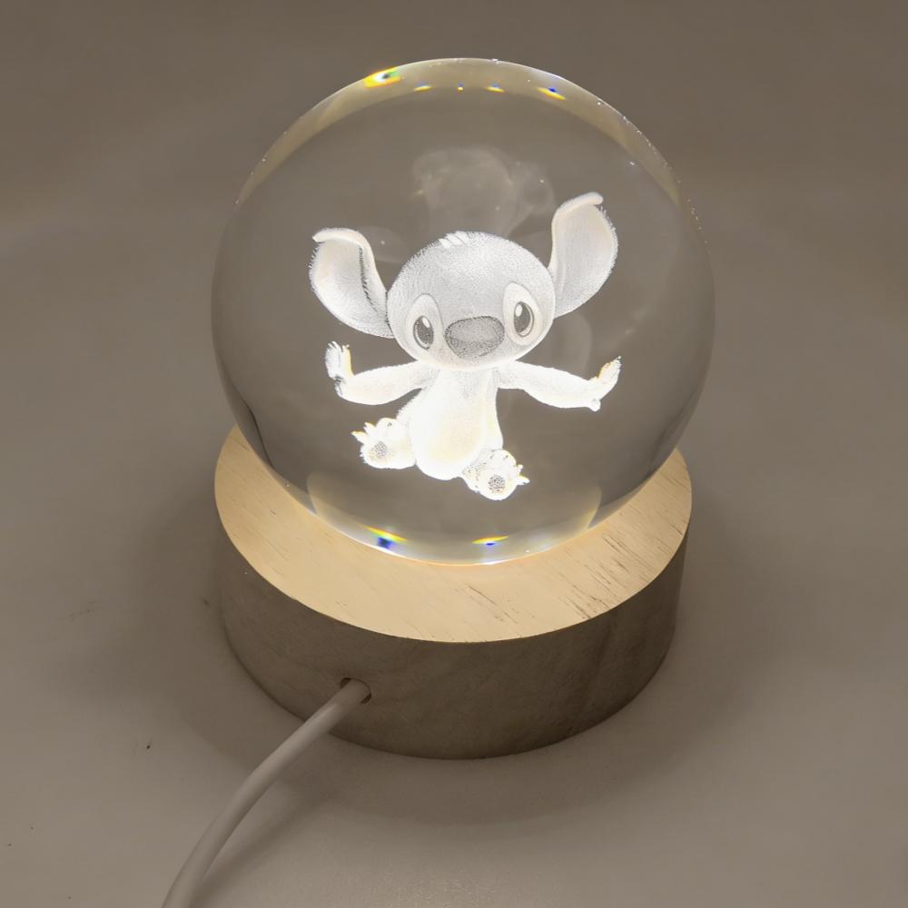 Anime Stitch Crystal Ball Mini Night Wooden Lamp Warm Light/7 Colors Desk Decoration Room Boy Girl Birthday Gifts 3D LED Round Sensory Compression