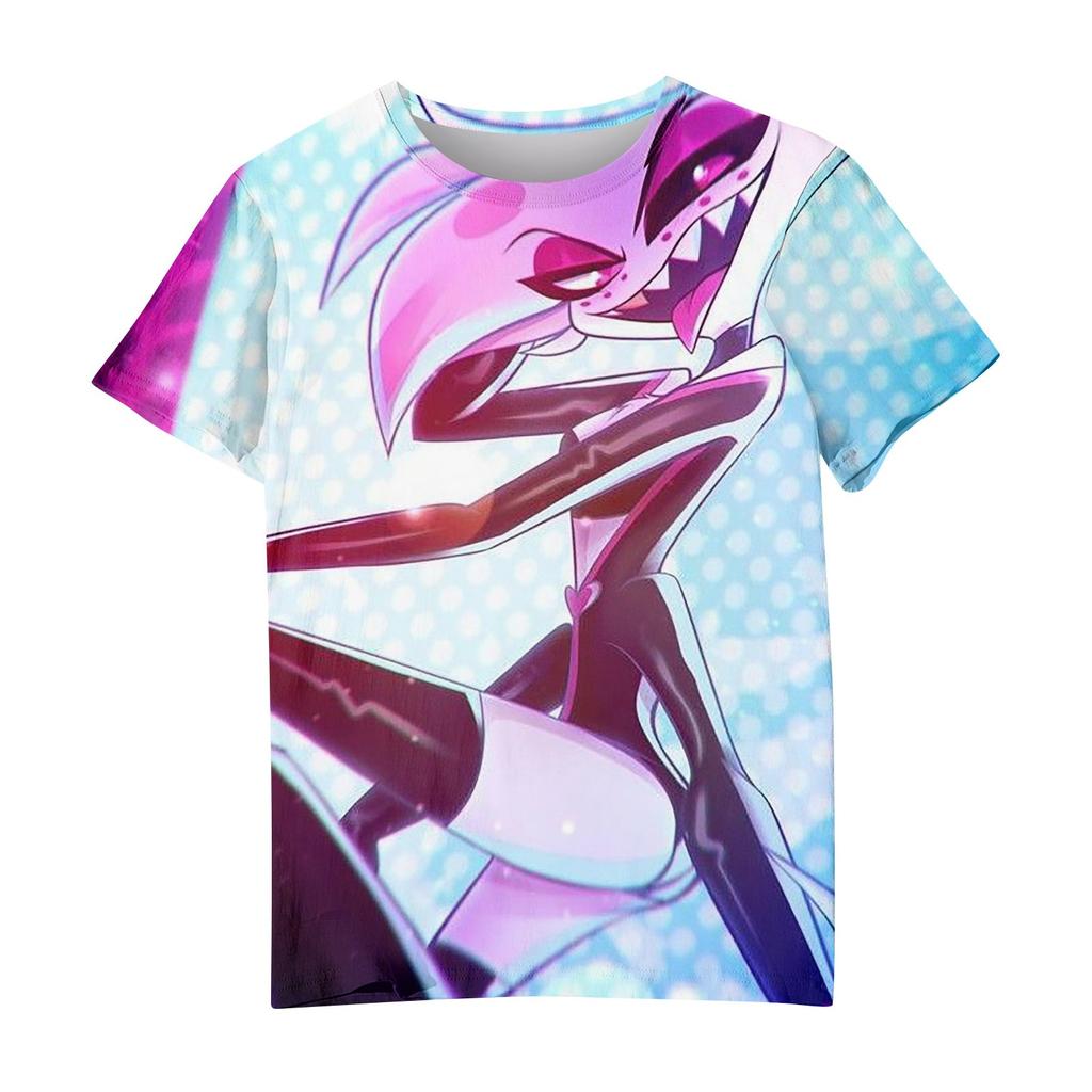 Unisex laisvalaikio trumpomis rankovėmis marginti marškinėliai su apvaliu kaklu