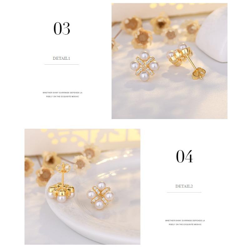 Elegant Fashion Floral Pearl 925 Silver Needle Stud Earrings For Women
