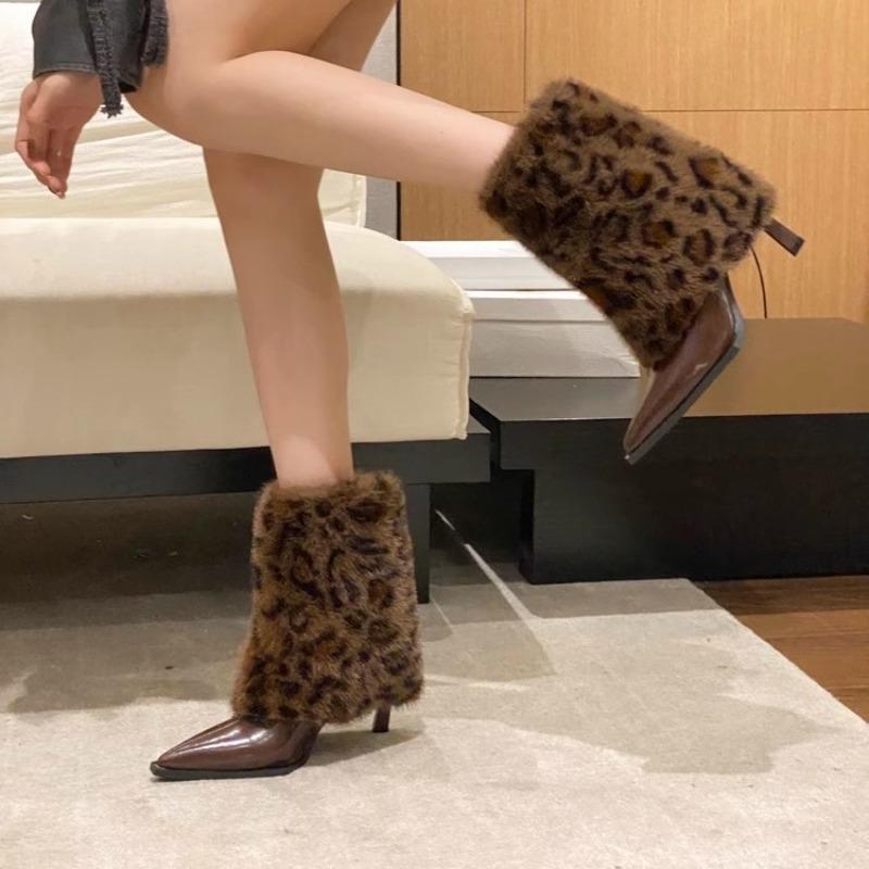 2026 New Design Leopard Ankle Boots Women Sexy Pointed Toe High Heel Boots for Women Fashion Shoes Botas Mujer Zapatos De Mujer