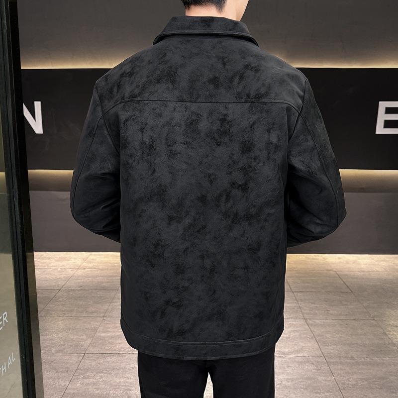 Winter New Leather Clothing Trend Men's Casual Lapel Warm Cold White