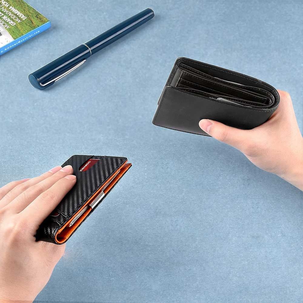 Women Men Thin Small Wallet Front Pocket RFID Blocking with Money Clip Anti-scan Leather Wallet Mens Slim Wallet