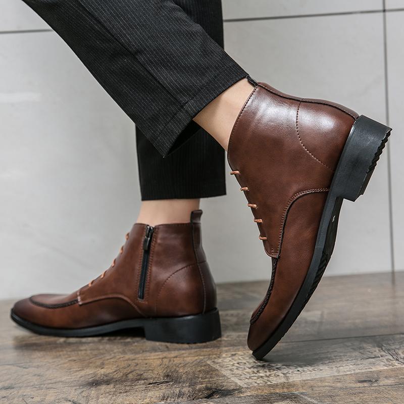 2024 Chelsea Leder-Stiefeletten Britischer Stil Herren Spitz Business High Tops Lässig Marke Hochzeit Schwarz Braun Stiefel Größe 38-48