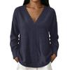 Women's Fashion Color Lace V-Neck Long Sleeve Loose Fit Blouse