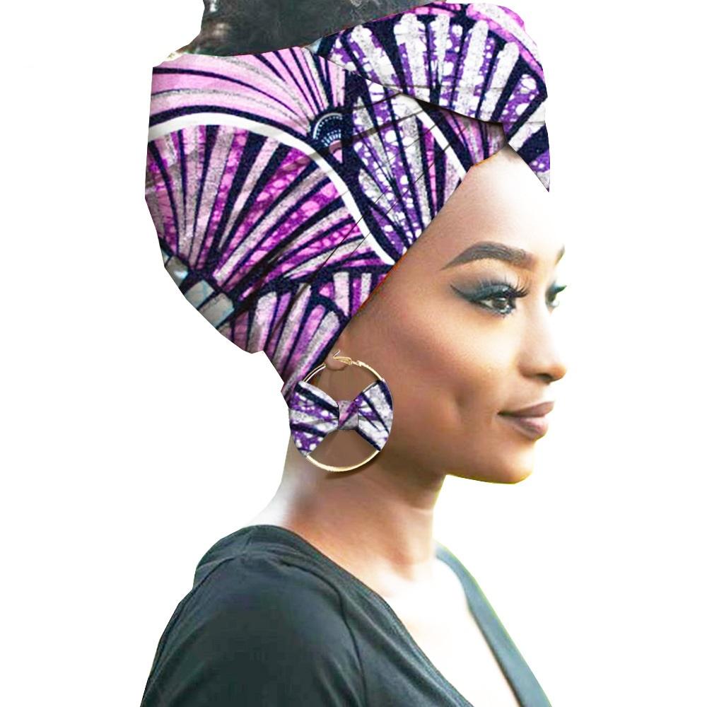 African Print Women Head Bandana Cotton With Matching earring Balaclava Headscarf Bandana Mujer Headband Set Hair Accessories