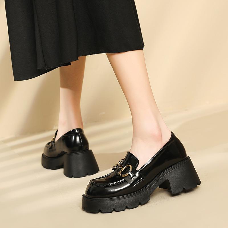 Small leather shoes women's spring new horse buckle platform leather women's shoes retro single shoes