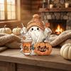 Rustic Autumn Table Centerpiece Halloween Wooden Ghost Ornament with Pumpkin Pattern, Double Sided Desktop Decoration, Cute Figurine Spooky