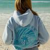 European and American Beach Scene Hooded Sweater Seaside Palm Tree Print Trend Fashion Sweater Top Blue Sweater Jacket