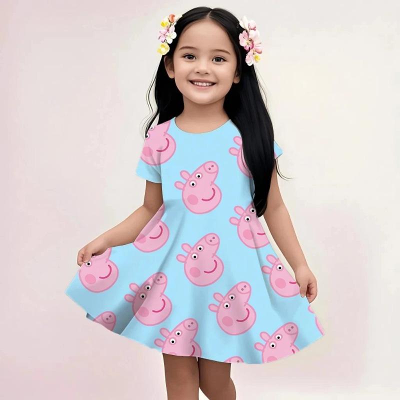 Casual Peppa Pig Dress Girls Summer Fashion Beach Sundress Soft Breathable