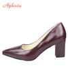 Aphixta Classics 7.5cm Square Heels Patent Leather Shoes Woman Pointed Toe Pumps Sapato Feminino Work Party Shoes Plus Size 48