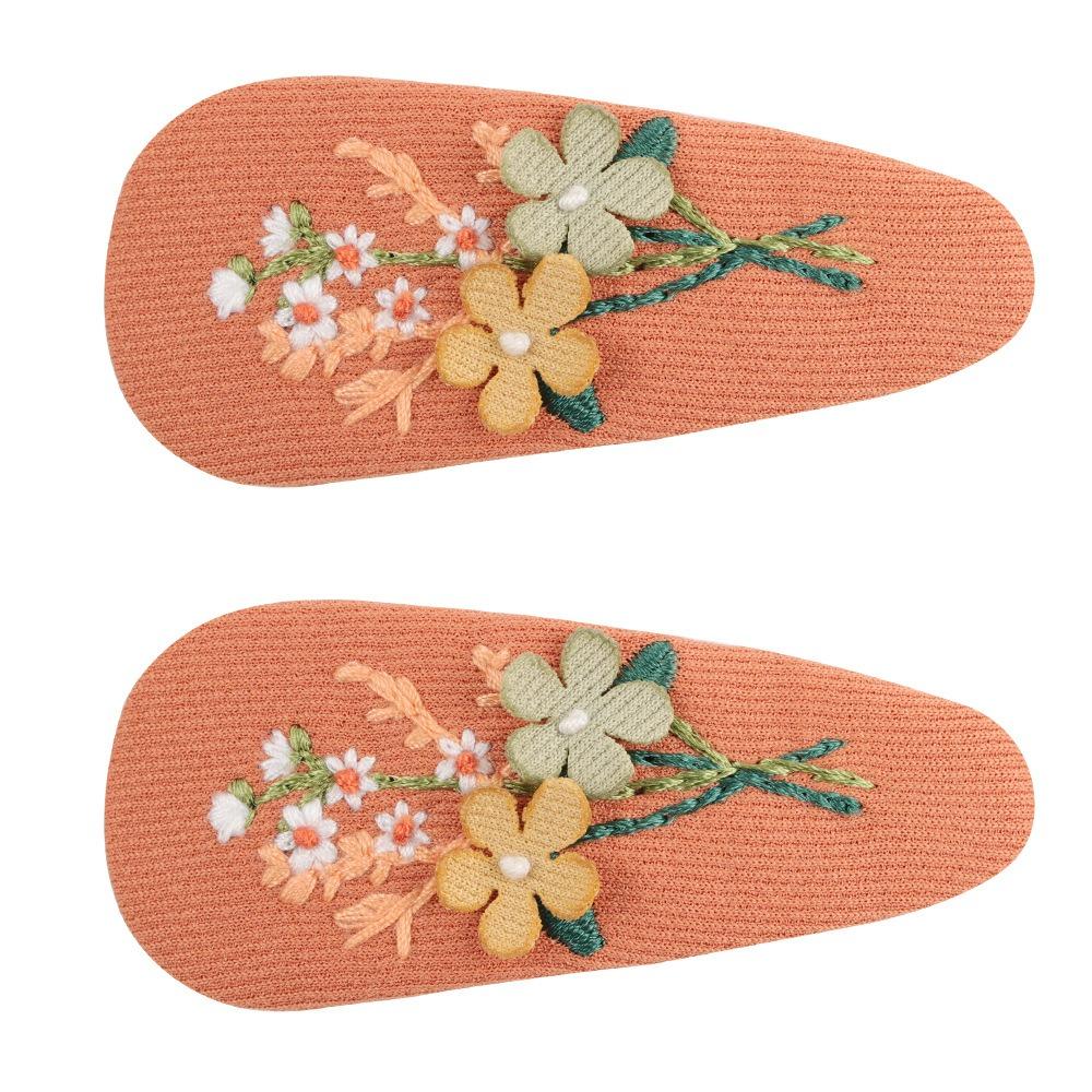2Pcs/set Floral Embroidered Hairpin Set Oval Children's Hair Accessories Daily Use