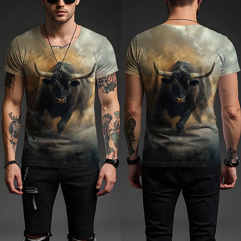 Summer Round Neck Ethnic Pattern 3D Print Top Fashionable Casual Short Sleeved Men's T-shirts
