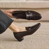 Krazing Pot Sheepskin Round Toe Thick Med Heels Spring Shoes Slip On Big Size 42 Metal Flowers Women Pleated Pumps
