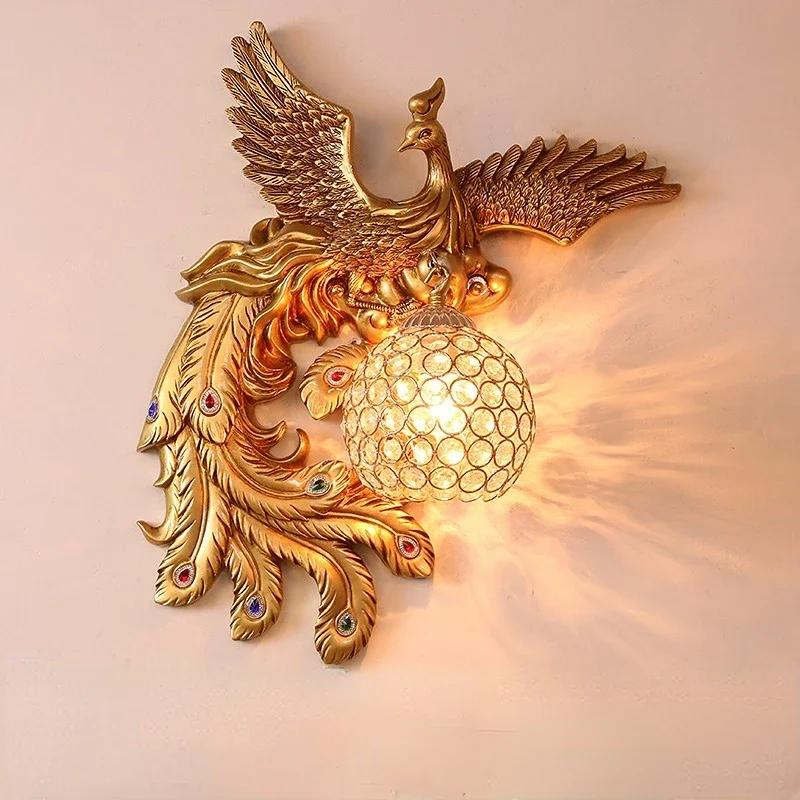 

Лампа в виде птицы Феникс-Павлин, настенные светильники для домашнего декора, настенные бра для гостиной, спальни, современные светодиодные светильники, светильники 38X45CM