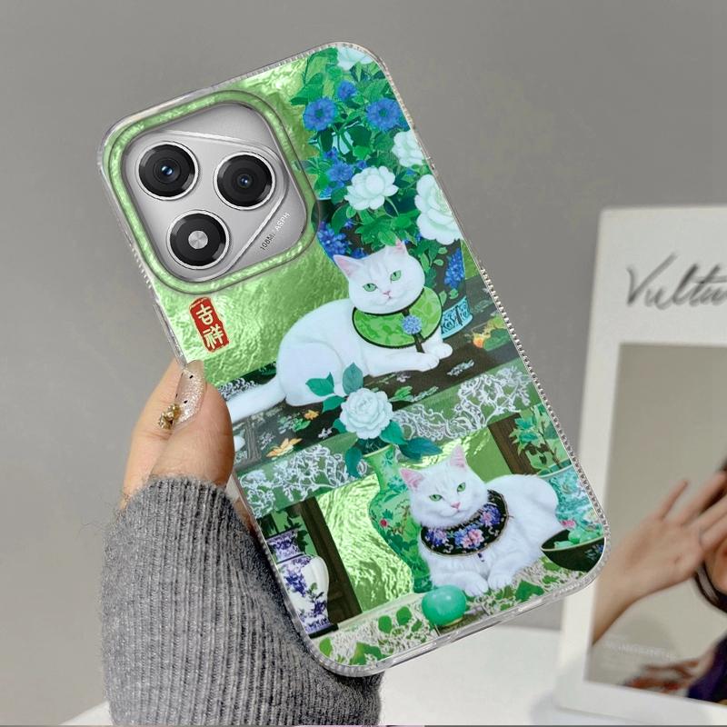 Green Creative Flower Vase Cat Women Phone Case For Iphone 17 Air 16 16e 17e 15 Plus 14 13 12 11 Pro Max Protective Fundas Cover