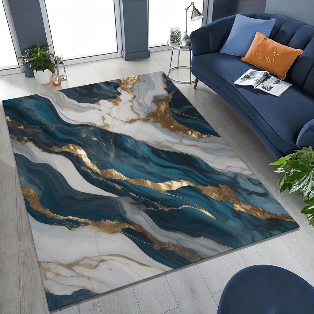 2026 Luxurious Marble Black Green Gold Colorful Stone Texture Rug for Bedroom Living Room Sofa Home Doormat Decor,Non-slip Mat