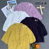 1116 Summer New Women's Crew Neck Japanese Top Cardigan Retro Literary Style Ins Short Sleeve Retro Linen