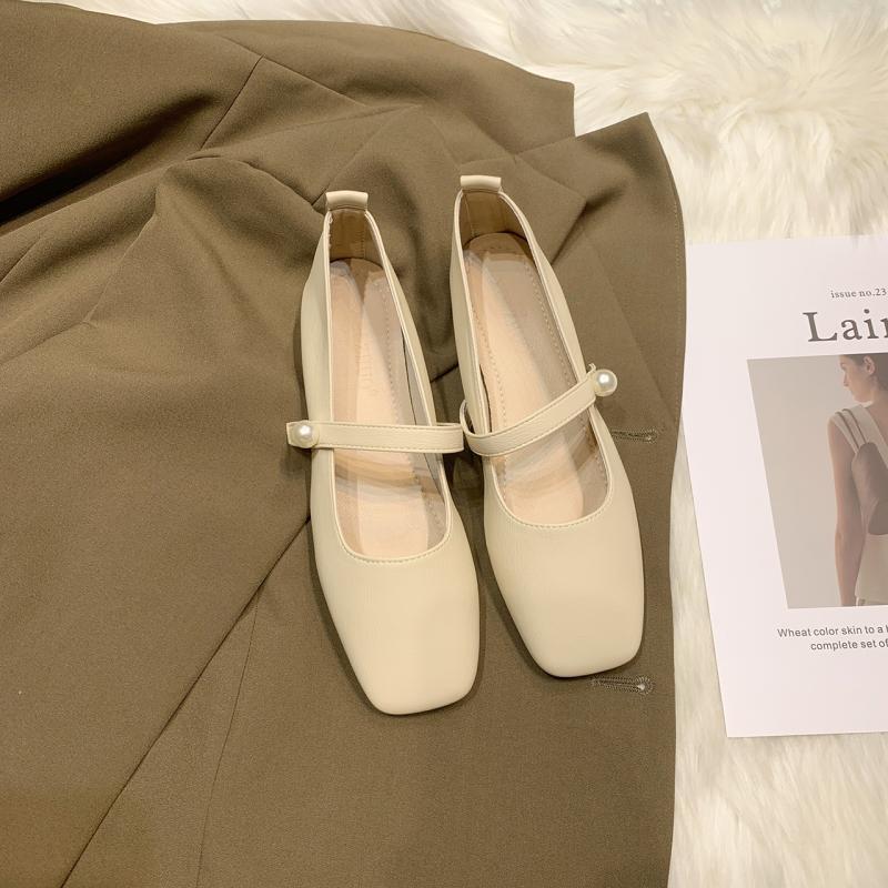 Coarse Heel Non-slip Single Shoes Women's Spring 2025 New Square Head with French Evening Temperament Grandma Shoes Women's Single Shoes