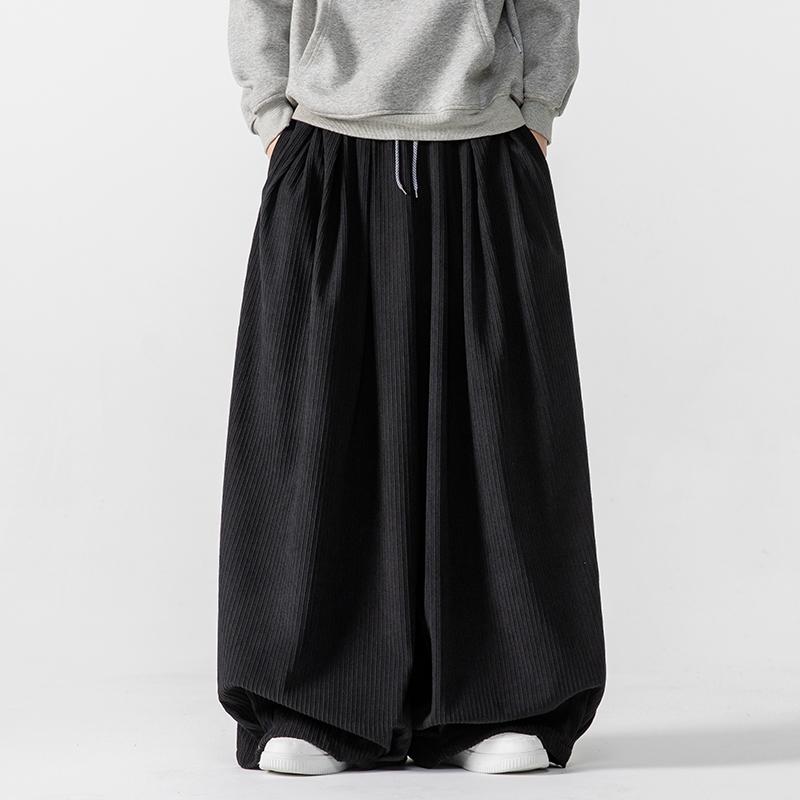 

2026 Spring Autumn Men Corduroy Wide Leg Pants Men Chinese Styles Loose Warm Casual Hip Hop Trousers Mens Streetwear Pants 5XL чорний