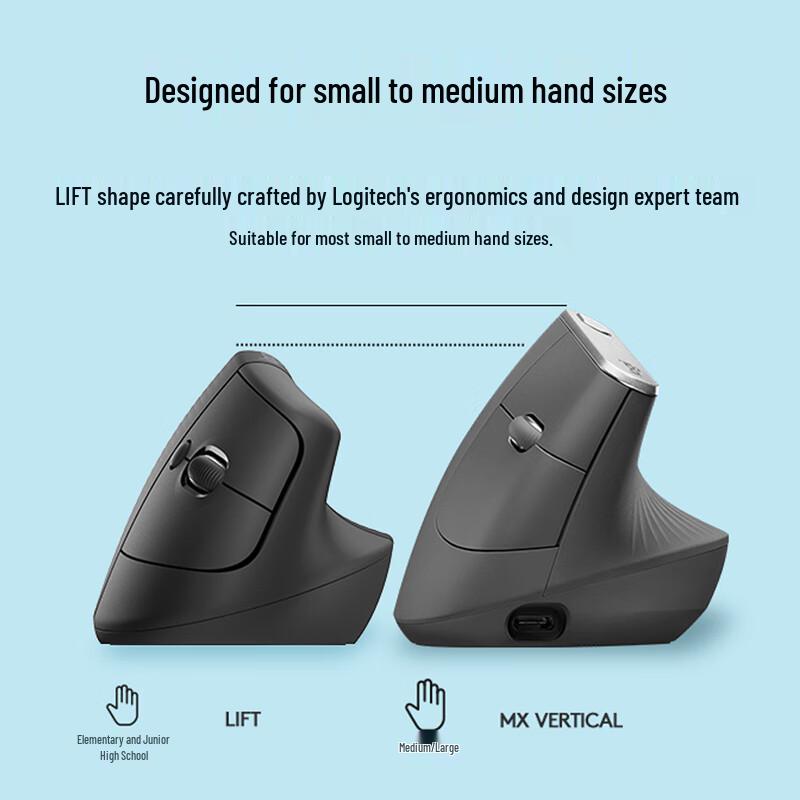 Logitech Lift Vertical Ergonomic Wireless Mouse for Small Hands