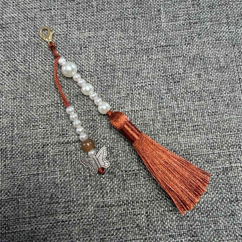 Faux Pearl Tassel Bag Charm With Retro Silver Butterfly Pendant Suitable For Handbags Backpacks Keys Hanfu Decoration