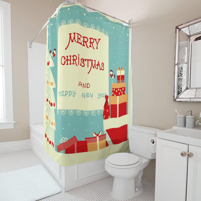 TU Christmas Shower Curtain Set Waterproof Festive Holiday Decor Merry Xmas Bathroom Fabric Backdrop Farmhouse Style