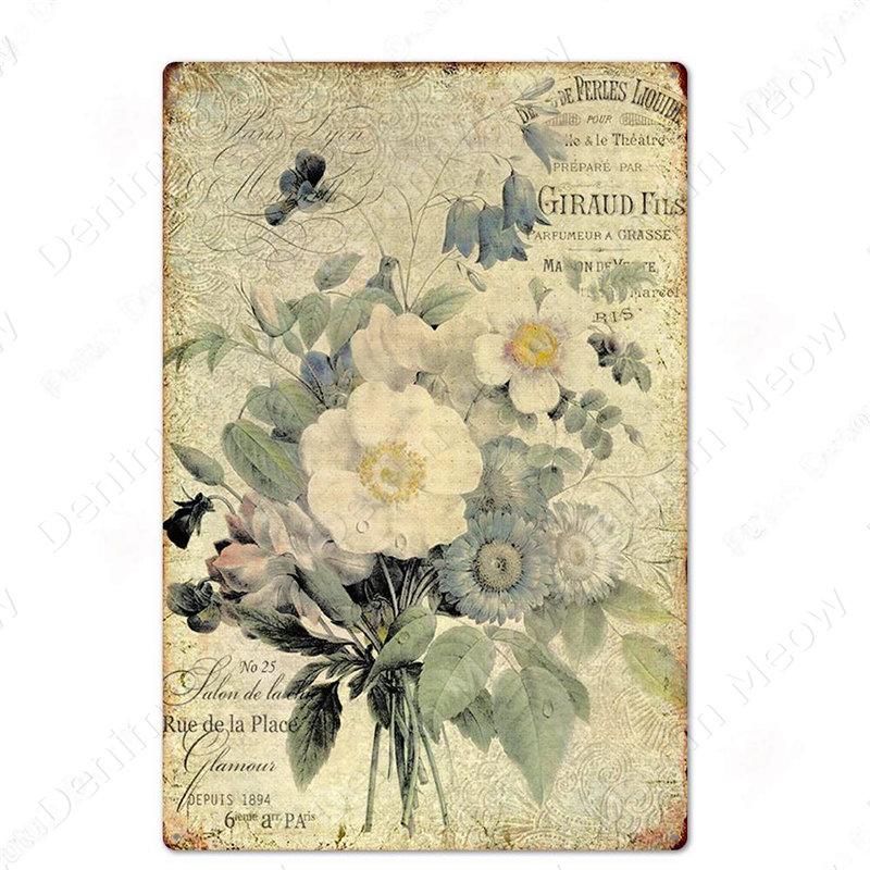 Blumen Retro Metallschild für Hinterhof Schlafzimmer Dekorationen, Rosen Wandkunst Poster, Lavendel Vintage Blechschild, Liebesgeschenk für Frau