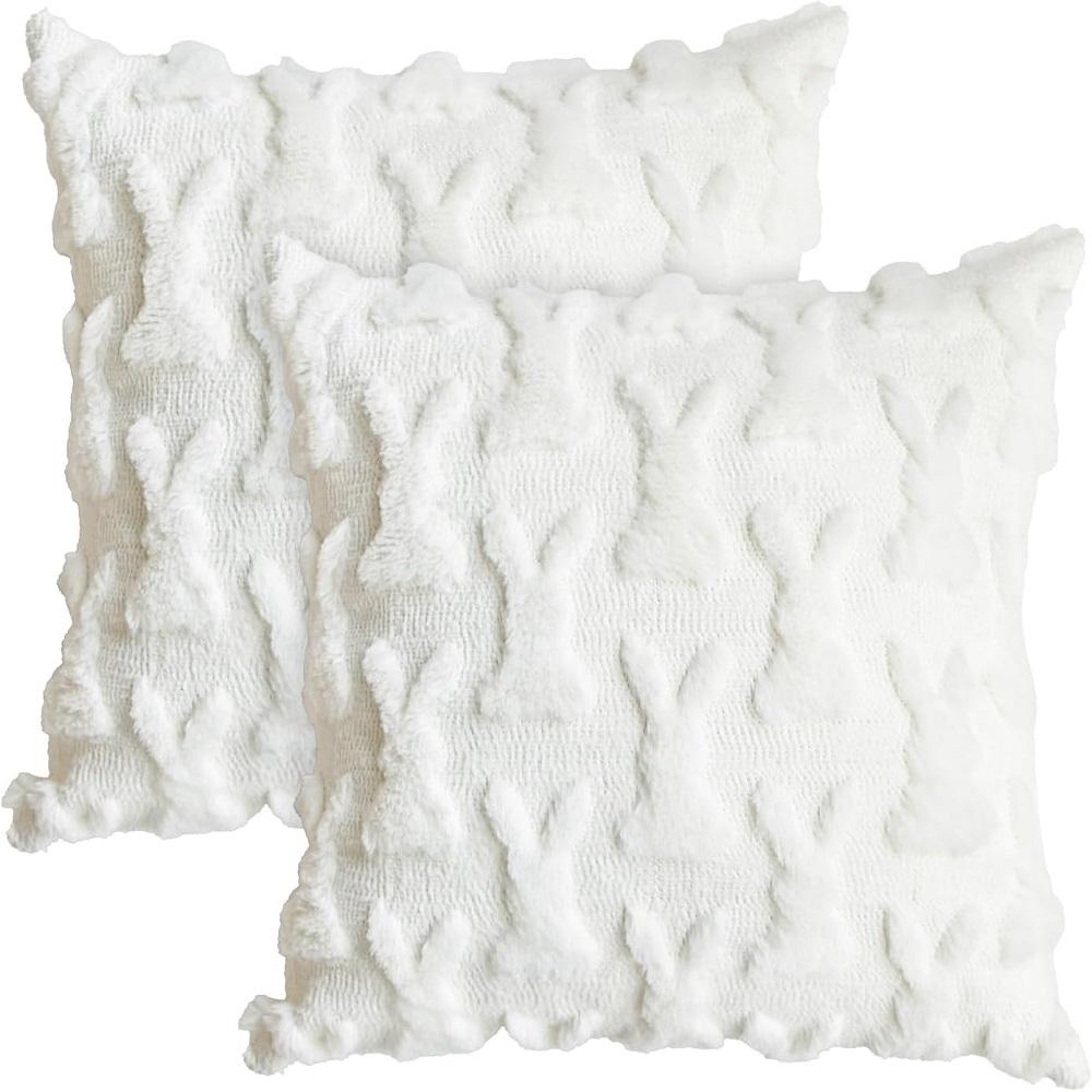18x18cm Happy Easter Rabbit Pattern Throw Pillow Cover Wool Square Cushion Cover Soft Plush Sofa Pillowcase Home Room Decoration