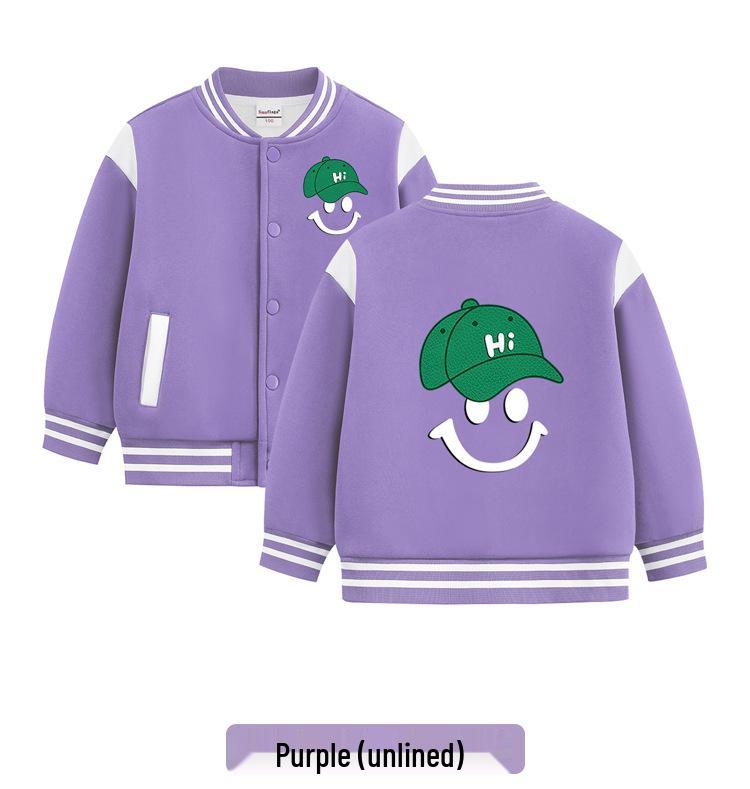 2026 Boys' Korean Style Velvet Baseball Jacket - Autumn/Winter Casual Top