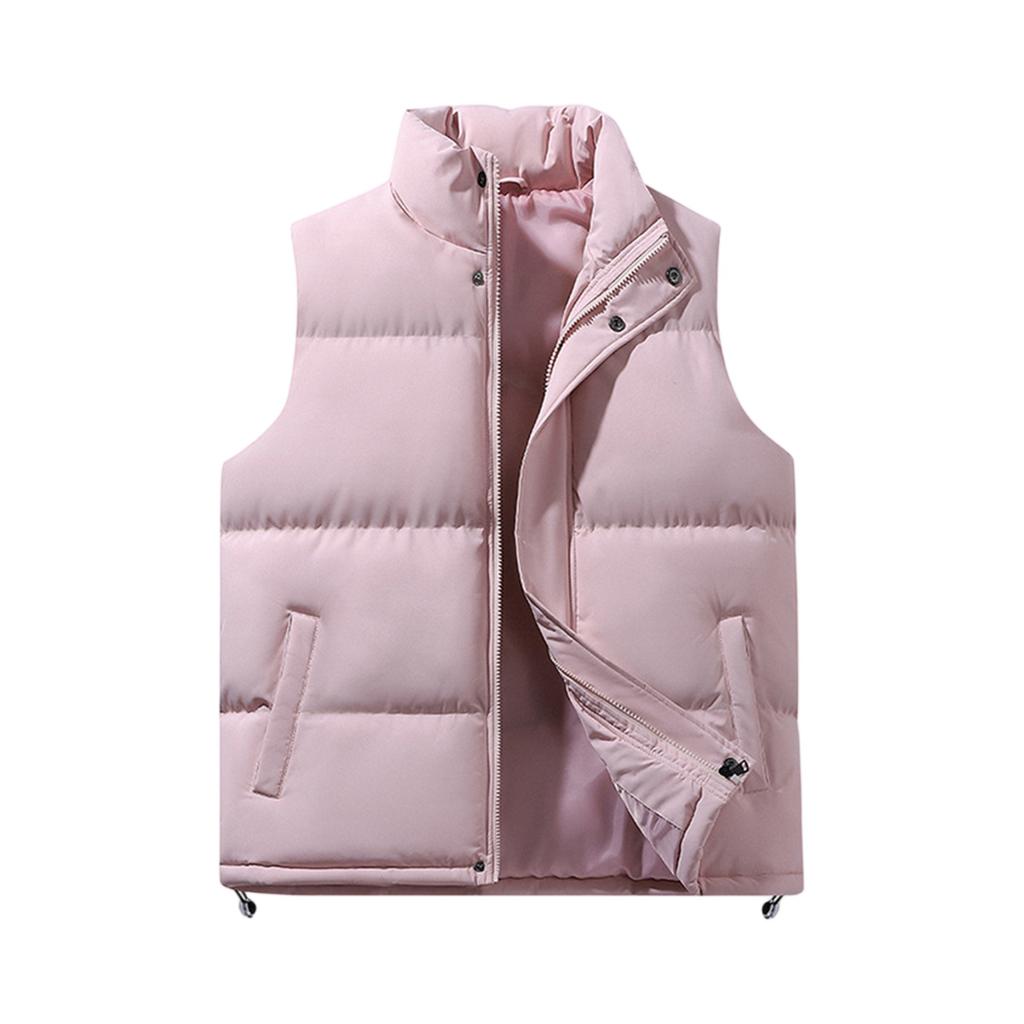 Men's Solid-color Casual Outdoor Warm Thickened Vest, Men's And Women's Stand-up Collar Sleeveless Zipper Vest Jacket
