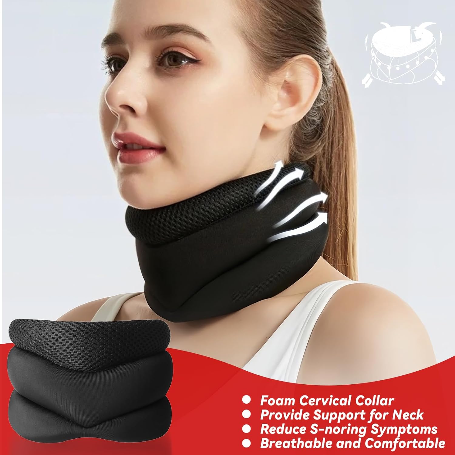 Поддержка шеи Vitavx от храпа, Бандаж на шею, Бандаж на шею для сна, Регулируемые мягкие поролоновые бандажи на шею для мужчин и женщин, Эргономичный дизайн для